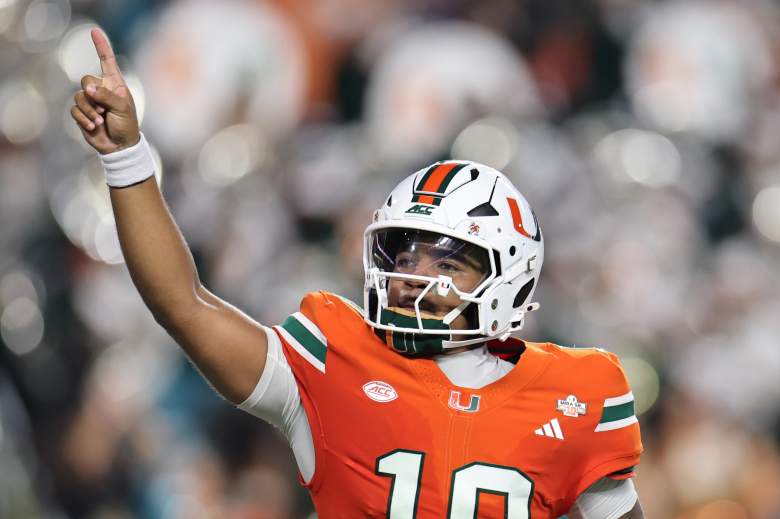 Darian Mensah celebrates for Miami against Florida A&M.