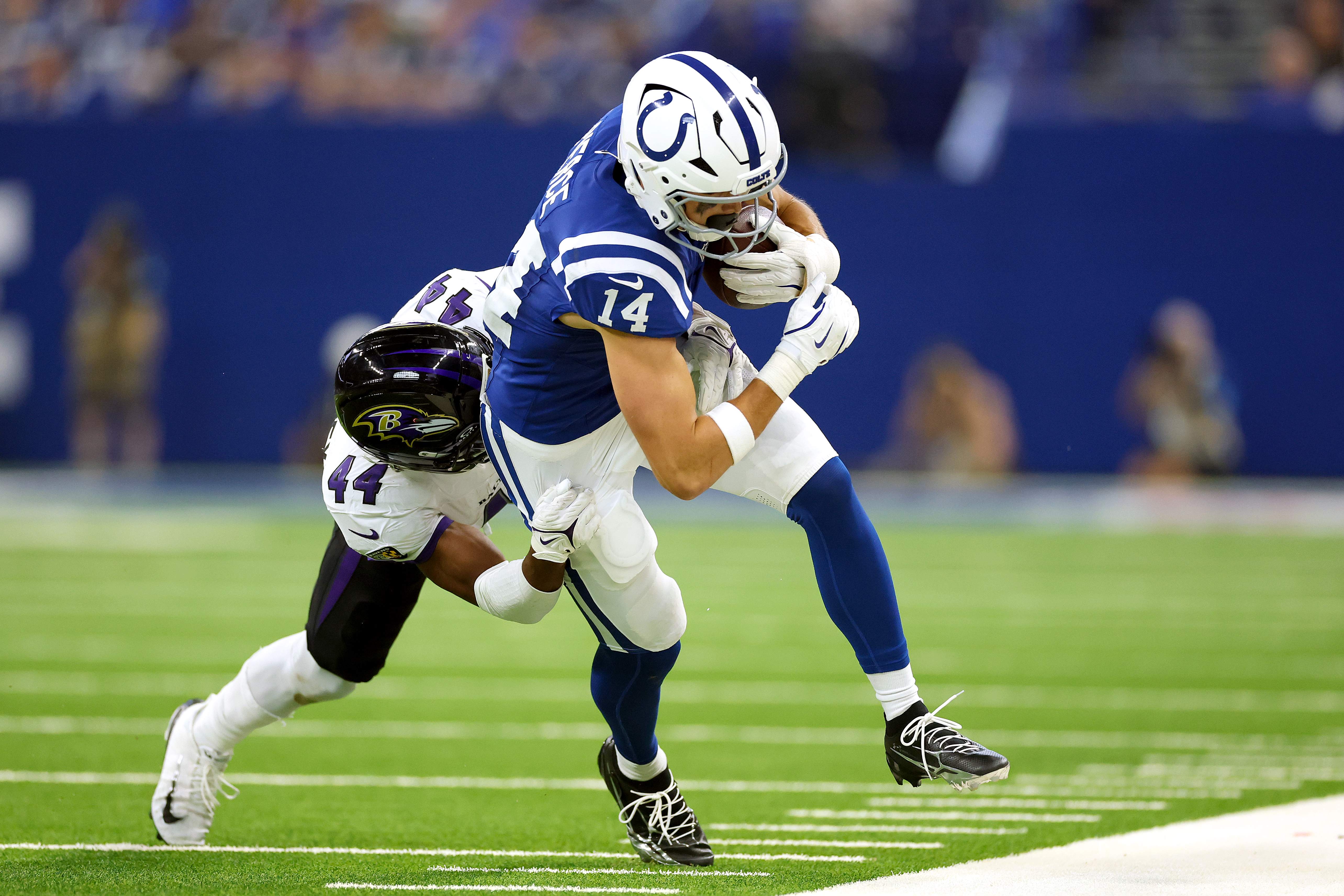 Alec Pierce works against the Ravens in Week 1.