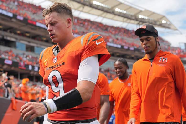 Joe Burrow walks off the field for the Bengals.