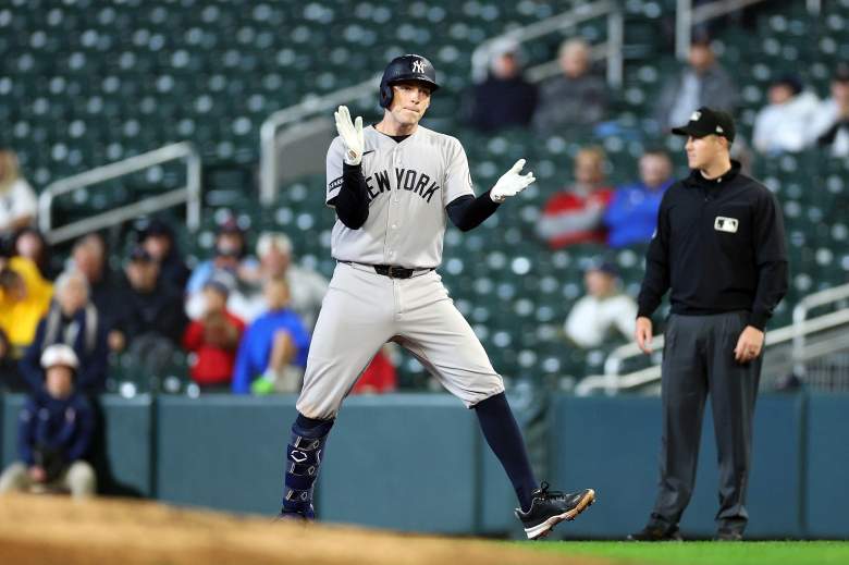 Ben Rice celebrates during the Yankees' win on Monday night.