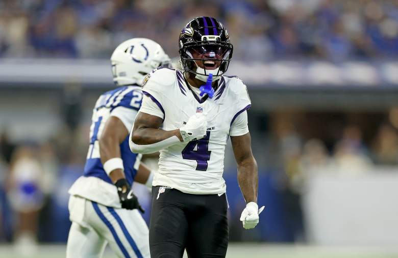 Zay Flowers celebrates a big play in Week 1 for the Ravens against the Colts.