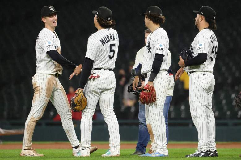 White Sox players celebrate a win.