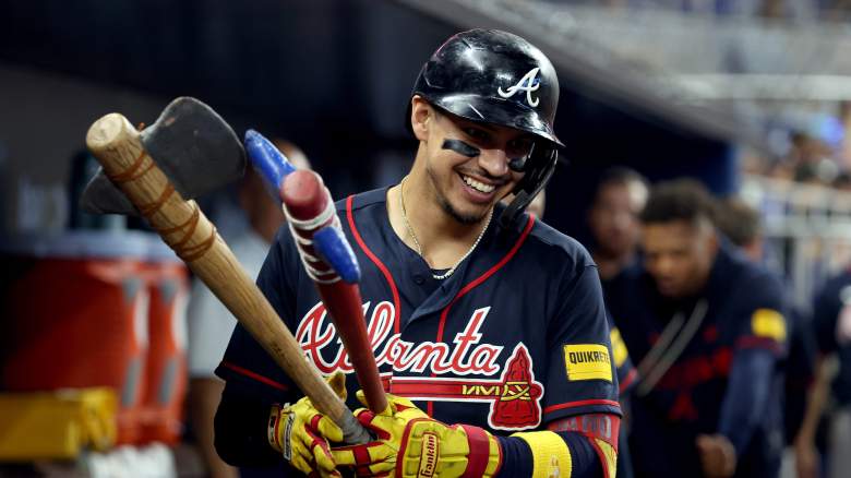 Mauricio Dubon #14 of the Atlanta Braves celebrates in the dugout after hitting a home run during the third inning against the Miami Marlins at loanDepot park on September 27, 2026 in Miami, Florida.