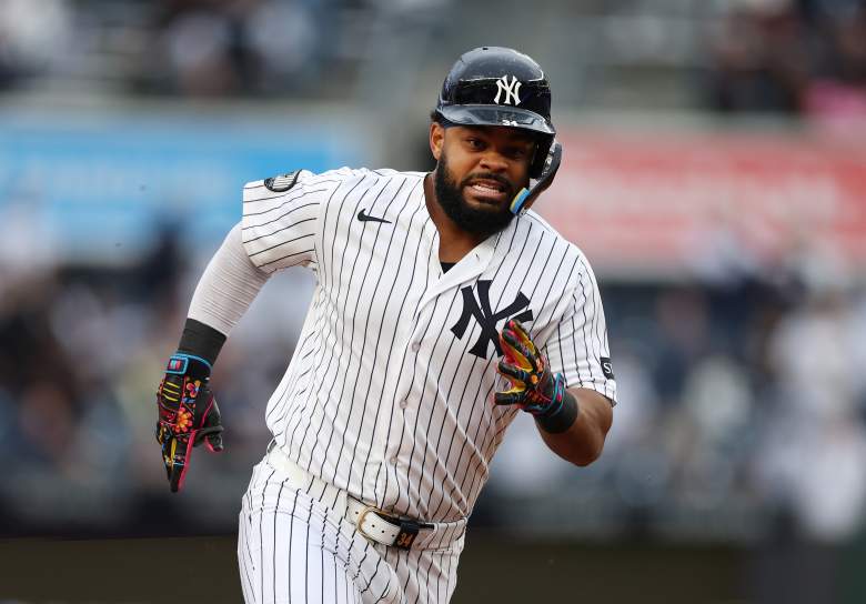Heliot Ramos runs for the Yankees.