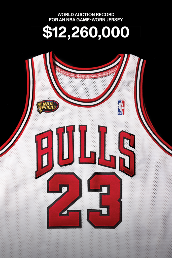 Michael Jordan Chicago Bulls No. 23 jersey from Game 3 of the 1998 NBA Finals that sold for $12.26 million.