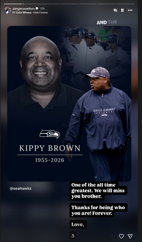 Russell Wilson shares a tribute to former Seattle Seahawks coach Kippy Brown after Brown&rsquo;s death.