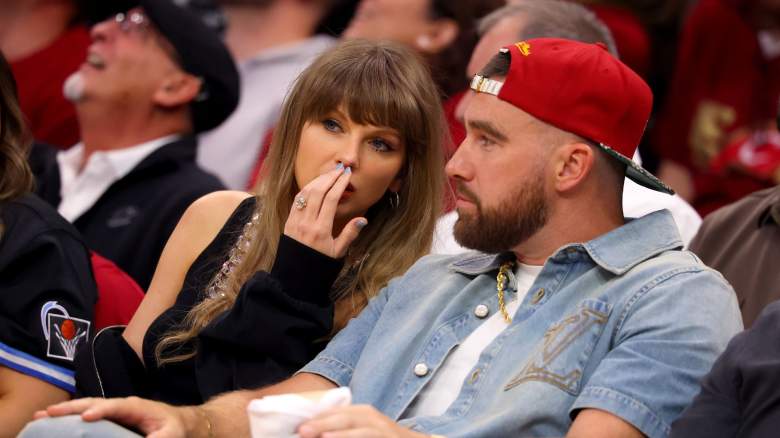 Singer Taylor Swift and Travis Kelce of the Kansas City Chiefs attend Game Three between the New York Knicks and the Cleveland Cavaliers in the NBA Eastern Conference Finals at Rocket Arena on May 23, 2026 in Cleveland, Ohio