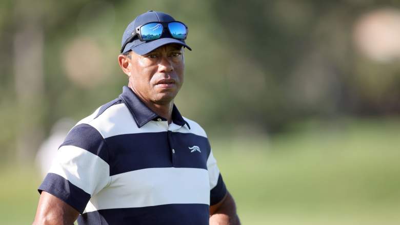 Tiger Woods watches his son Charlie Woods play during the first round of the U.S. Junior Amateur at Brook Hollow Golf Club on July 21, 2025