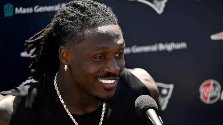 A.J. Brown #1 of the New England Patriots speaks
