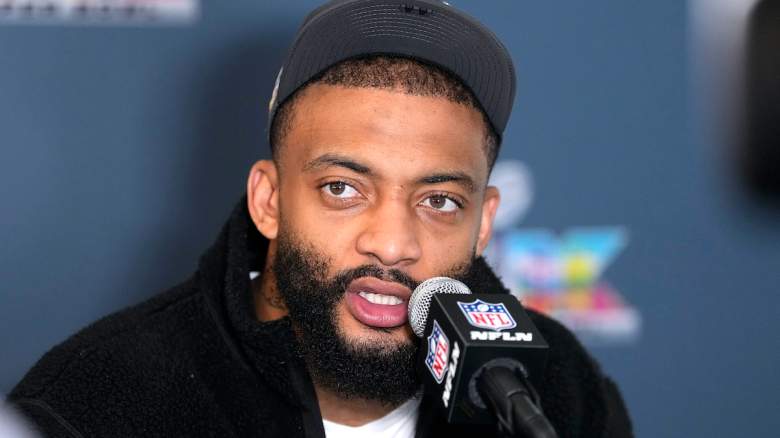Carlton Davis III #7 of the New England Patriots addresses the media