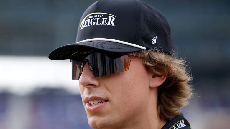 Carson Hocevar, driver of the #77 Zeigler Auto Group Chevrolet, looks on prior to the NASCAR Cup Series Hollywood Casino 400 at Kansas Speedway