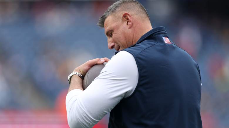 Head Coach Mike Vrabel of the New England Patriots looks on