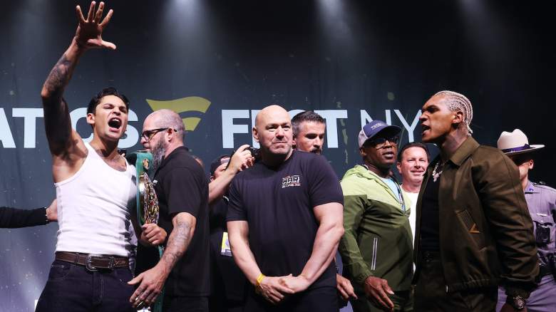 Ryan Garcia, Dana White and Conor Benn speak during the Zuffa Boxing Media Day