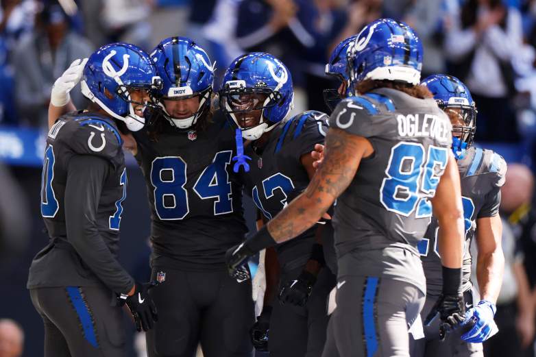 <span class="caption-credit">Getty</span>INDIANAPOLIS, INDIANA - SEPTEMBER 27: Keenan Allen #10, Tyler Warren #84 and Laquon Treadwell #13 of the Indianapolis Colts celebrate after a touchdown during the first half of the game against the Houston Texans at Lucas Oil Stadium on September 27, 2026 in Indianapolis, Indiana. (Photo by Johnnie Izquierdo/Getty Images) Houston Texans v Indianapolis Colts