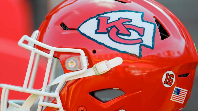 A #16 decal on the back of the Kansas City Chiefs’ helmet