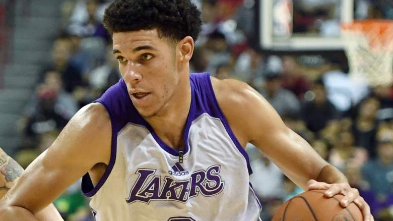 Lonzo Ball of the Los Angeles Lakers during the 2017 Summer League at the Thomas & Mack Center on July 8, 2017 in Las Vegas.