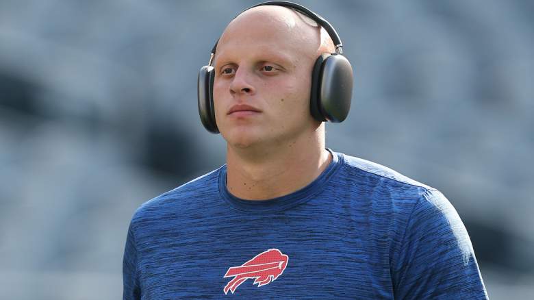 Landon Jackson #94 of the Buffalo Bills warms up