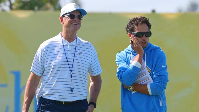 Los Angeles Chargers head coach Jim Harbaugh and offensive coordinator Mike McDaniel