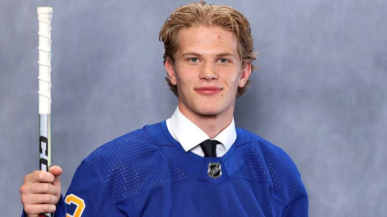Maxim Strbak, 45th overall by the Buffalo Sabres, poses for a portrait after being drafted