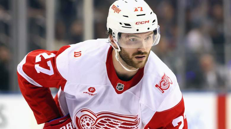 Michael Rasmussen of the Detroit Red Wings skates.