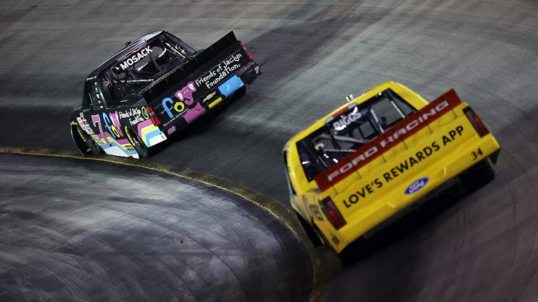 Connor Mosack, driver of the #7 Friends of Jaclyn Foundation Chevrolet, and Layne Riggs, driver of the #34 Love's Travel Stops/Peak Ford, race