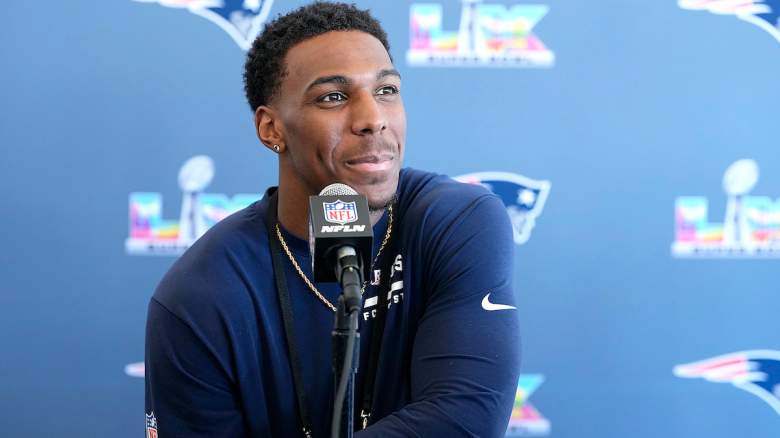 Craig Woodson #31 of the New England Patriots addresses the media