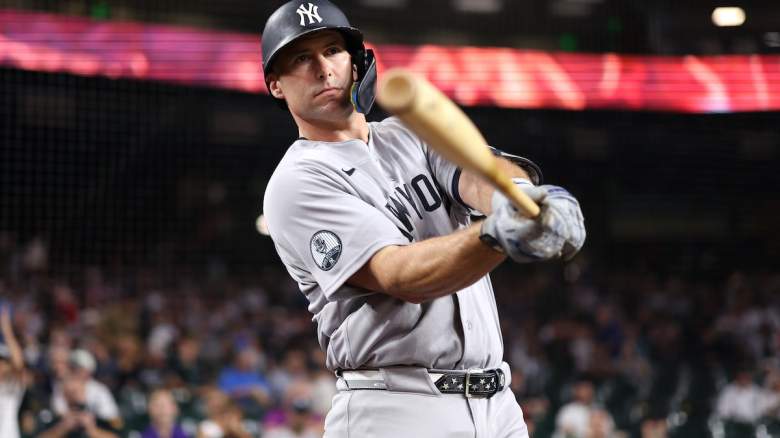 Paul Goldschmidt #48 of the New York Yankees warms up on deck