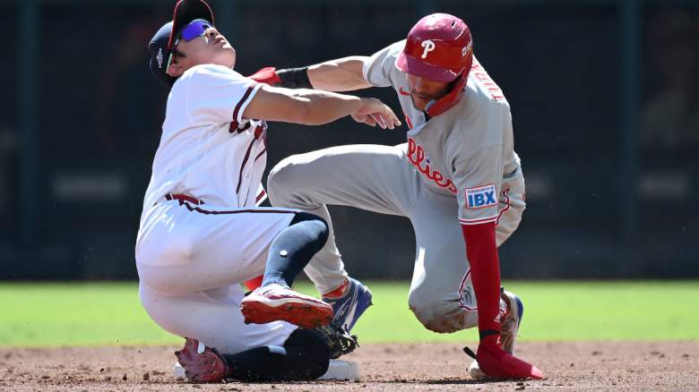 Trea Turner #7 of the Philadelphia Phillies is picked off