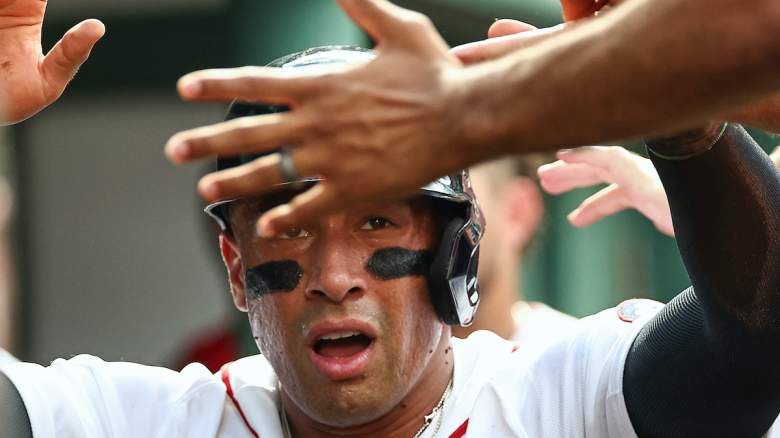 Jahmai Jones #37 of the Boston Red Sox is congratulated