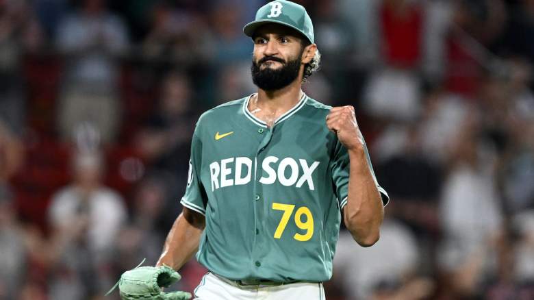 Raymond Burgos #79 of the Boston Red Sox reacts