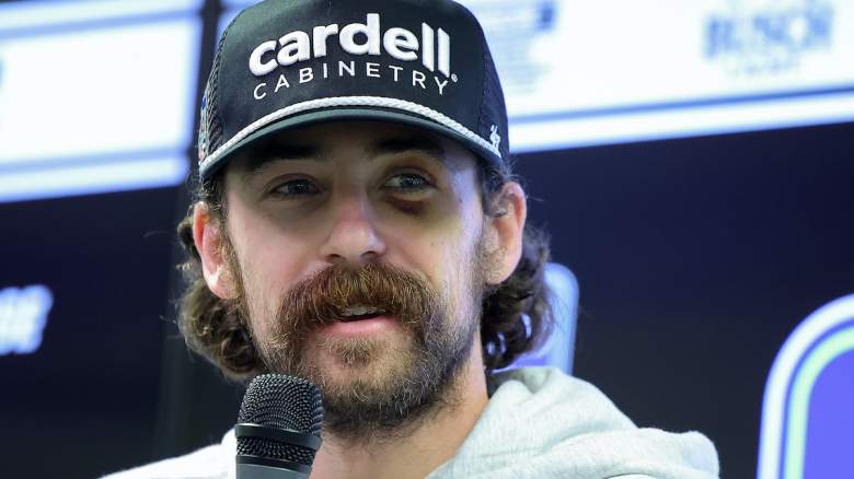 NASCAR Cup Series driver Ryan Blaney speaks to the media