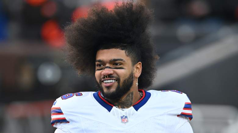 Ty Johnson #26 of the Buffalo Bills looks on during warm ups