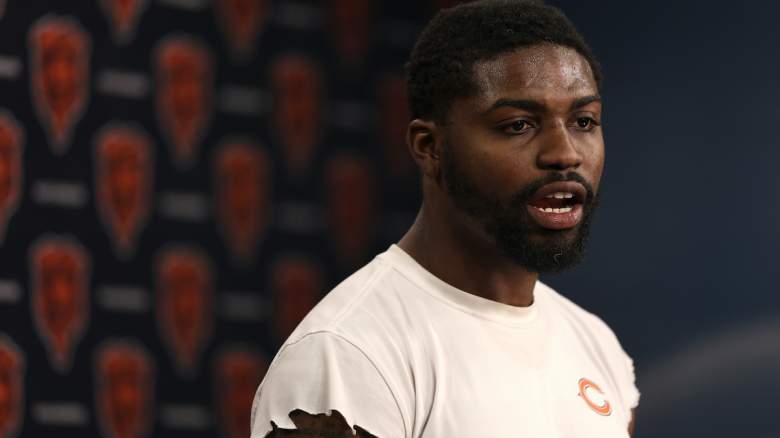 Tyrique Stevenson #29 of the Chicago Bears addresses the media