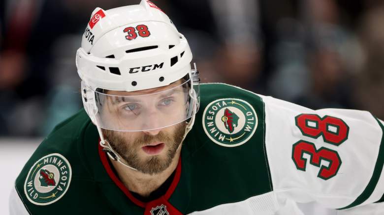 Ryan Hartman #38 of the Minnesota Wild looks on during the first period