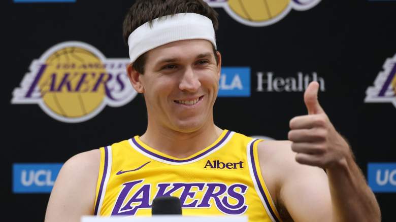 Austin Reaves #15 of the Los Angeles Lakers during Los Angeles Lakers Media Day