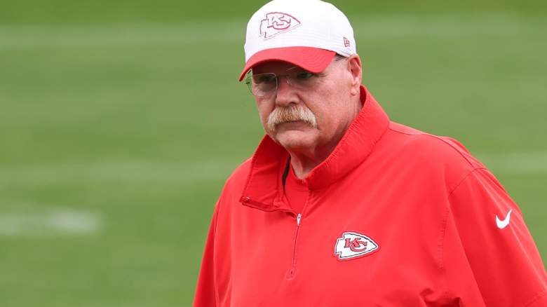 Head coach Andy Reid of the Kansas City Chiefs looks on during a practice ahead of Super Bowl LIX at Tulane University’s Yulman Stadium on on February 06, 2025 in New Orleans, Louisiana
