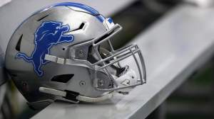 A Detroit Lions helmet at AT&T Stadium on September 30, 2018 in Arlington, Texas.