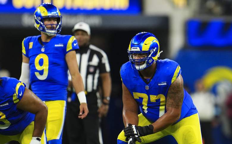Los Angeles Rams OL Alaric Jackson and QB Matthew Stafford