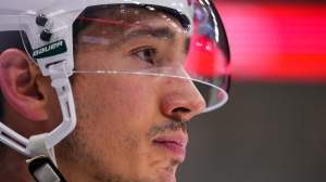 Jared Spurgeon #46 of the Minnesota Wild looks on in the second period against the Toronto Maple Leafs at Scotiabank Arena on January 19, 2026 in Toronto, Ontario, Canada