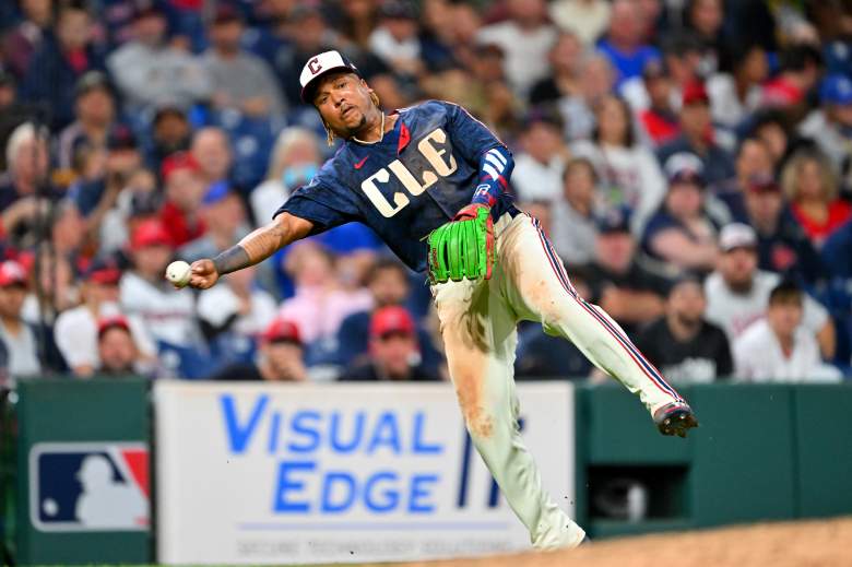 Jose Ramirez makes a play at third base for the Guardians.