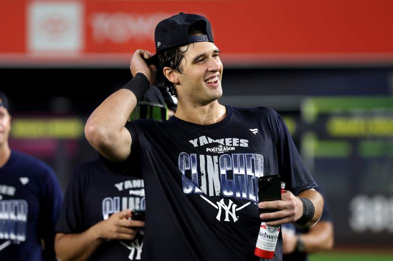 Spencer Jones celebrates after the Yankees knocked out the Red Sox.