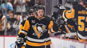 Center Ben Kindel #81 of the Pittsburgh Penguins celebrates a goal during the second period against Winnipeg Jets the at PPG PAINTS Arena on October 05, 2026 in Pittsburgh, Pennsylvania.