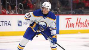 Ryan Johnson #33 of the Buffalo Sabres plays against the Detroit Red Wings during a pre season game at Little Caesars Arena on September 24, 2026 in Detroit, Michigan.