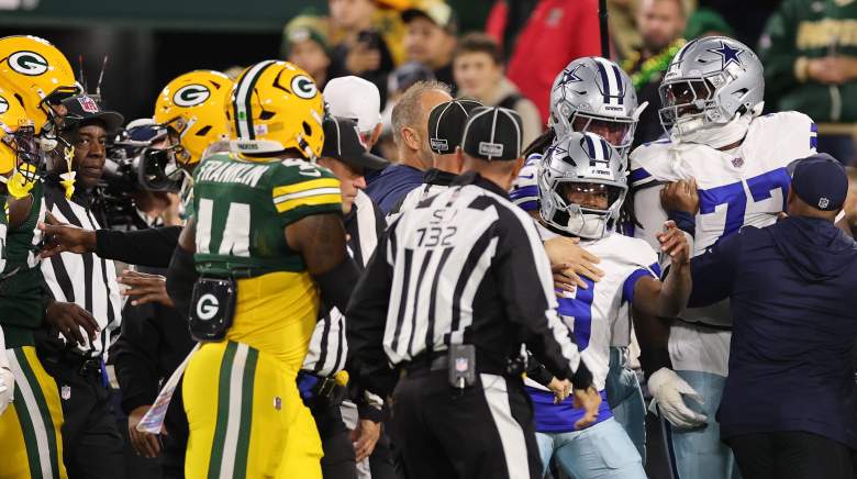 Players from the Green Bay Packers and Dallas Cowboys