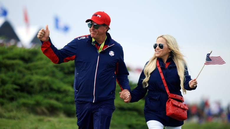 Vice-captain Phil Mickelson of team United States and wife Amy Mickelson look on during Sunday Singles Matches of the 43rd Ryder Cup at Whistling Straits on September 26, 2021 in Kohler, Wisconsin