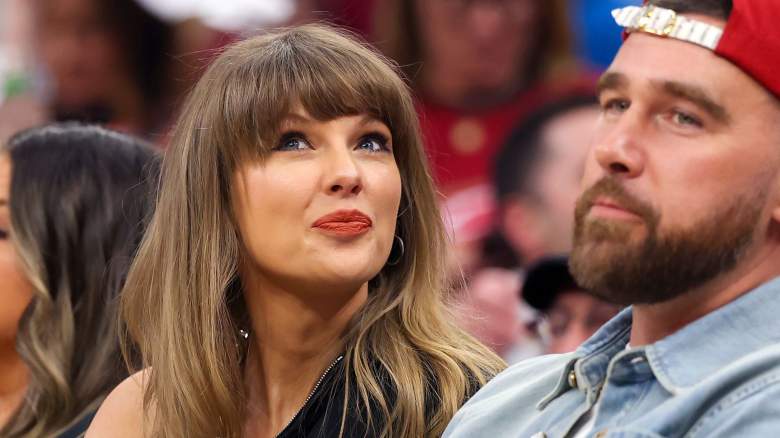 Singer Taylor Swift and Travis Kelce of the Kansas City Chiefs attend Game Three between the New York Knicks and the Cleveland Cavaliers in the NBA Eastern Conference Finals at Rocket Arena on May 23, 2026