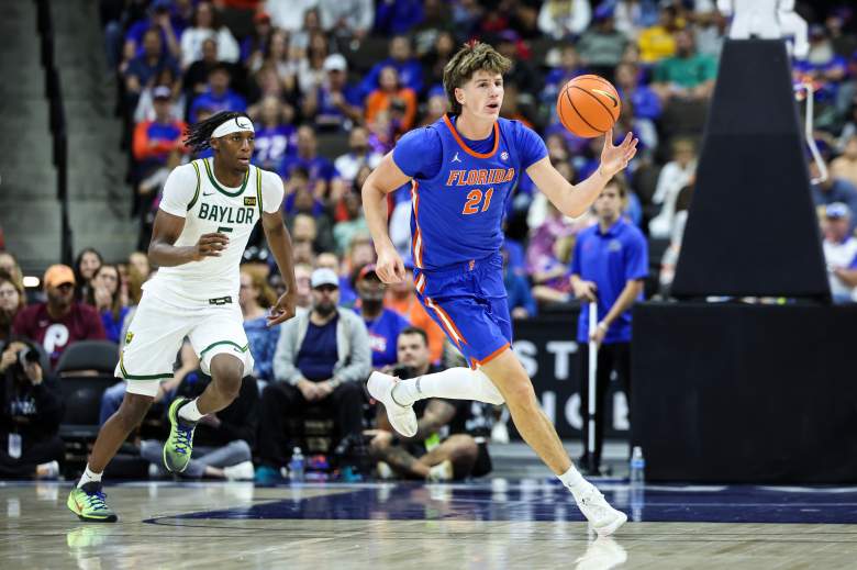 Alex Condon dribbling up the court