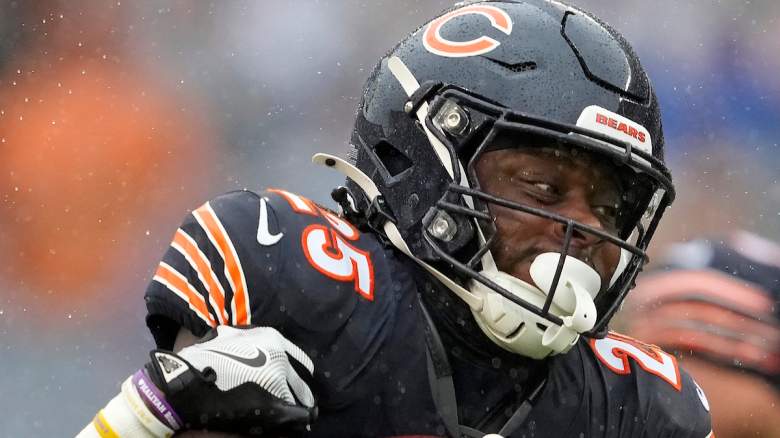 Kyle Monangai #25 of the Chicago Bears runs the ball
