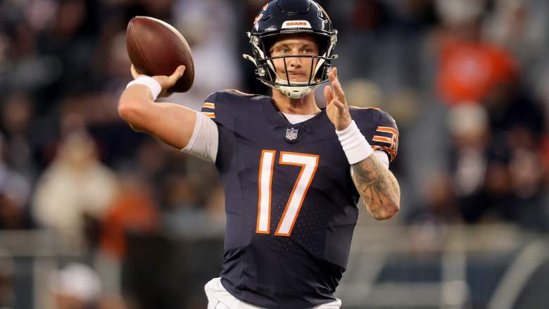Tyson Bagent #17 of the Chicago Bears warms up prior to the game