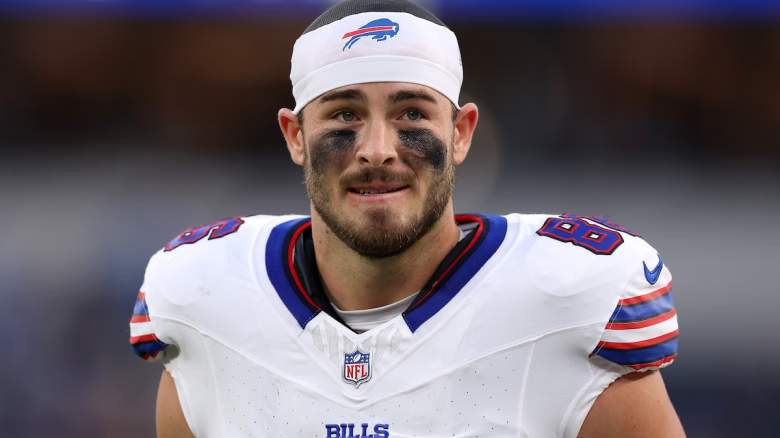Dalton Kincaid #86 of the Buffalo Bills looks on